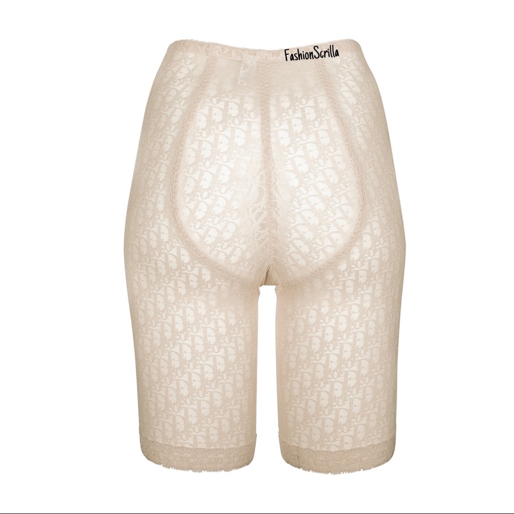 Vintage Christian Dior Sheer Monogram Beige Trotter Logo Girdle Biker Shorts - Picture 9 of 16